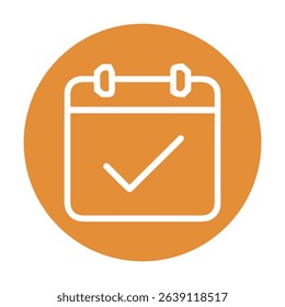 Orange circle with a finished appointment. Icon symbol illustration