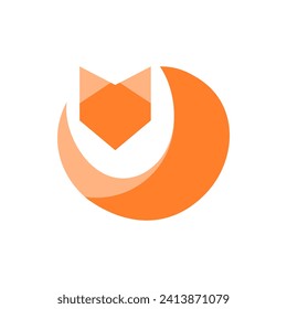 Orange circle fox logo icon flat vector design