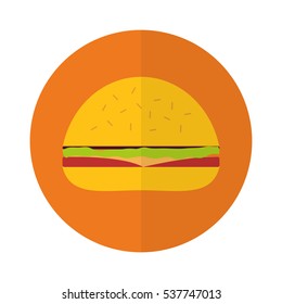 orange circle with hamburger icon over white background. fast food concept. colorful design. vector illustration