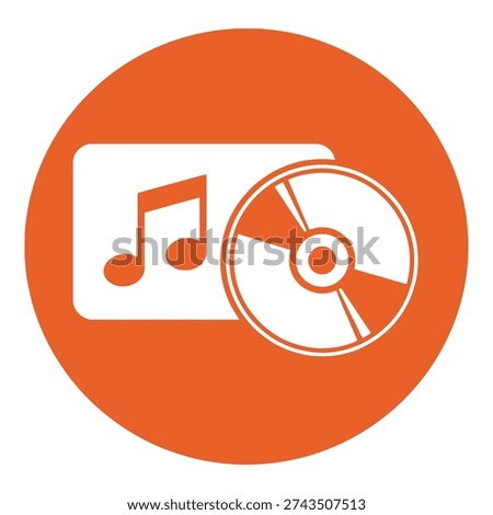 Orange circle icon of a music note and a compact disc icon