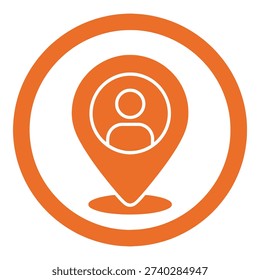 Orange circle icon with person inside map marker symbol icon