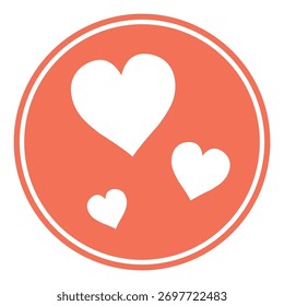 Icono de círculo naranja corazones blancos dispersos para el amor, diseño romántico