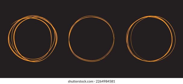 Orangefarbene Kreislinie, handgezeichnet. Markieren Sie den handgezeichneten Kreis einzeln auf Hintergrund. Rundgang durch Handschrift. Für die Markierung von Text, Anmerkung, Markensymbol, Zahl, Marker, Stift, Text und Vektorgrafik