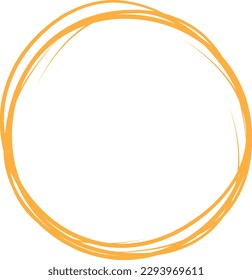 Orange circle line hand drawn. Highlight hand drawing circle isolated on background. Round handwritten circle. For marking text, note, mark icon, number, marker pen, pencil and text check, vector