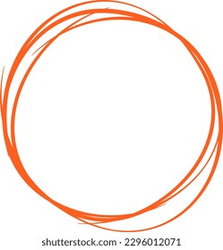 Orange circle line hand drawn. Highlight hand drawing circle isolated on background. Round handwritten circle. For marking text, note, mark icon, number, marker pen, pencil and text check, vector