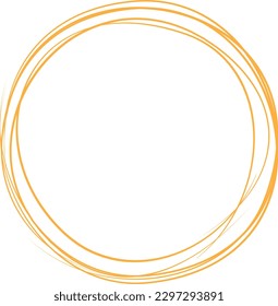 Línea de círculo naranja dibujada a mano. Resaltar el círculo de dibujo a mano aislado en el fondo. Círculo redondo escrito a mano. Para marcar texto, nota, icono de marca, número, lápiz de marcadores, revisión de lápiz y texto, vector