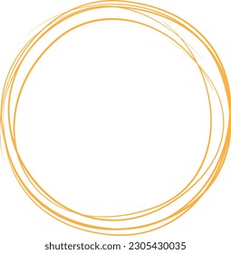 Orange circle line hand drawn. Highlight hand drawing circle isolated on background. Round handwritten circle. For marking text, note, mark icon, number, marker pen, pencil and text check, vector