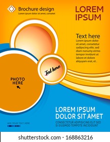 Orange circle on blue wave background - flyer design