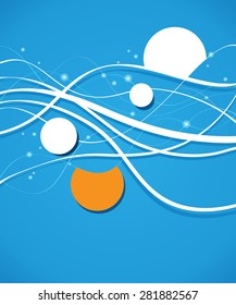 Orange circle on blue wave background - flyer design