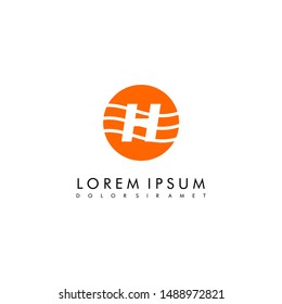 orange circle simple H logotype vector design concept. logo letter isolated with circle and lines