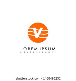 orange circle simple V logotype vector design concept. logo letter isolated with circle and lines
