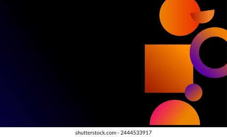Círculo naranja y cuadrados Formas geométricas sobre fondo abstracto de noche oscura