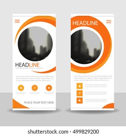 Orange circle triangle roll up business brochure flyer banner design , cover presentation abstract geometric background, modern publication x-banner and flag-banner, layout in rectangle size.