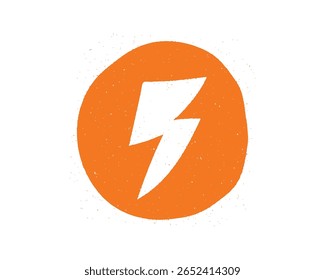 Orange Circle with White Lightning Bolt Symbol for Energy and Power Concepts