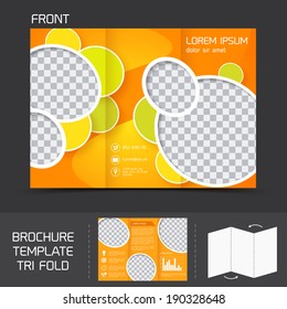 Orange circles brochure leaflet design template tri-fold corporate presentation vector illustration