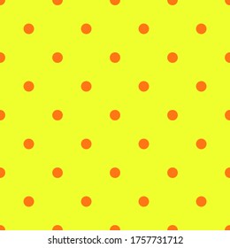 Círculos naranjas sobre un fondo amarillo. El patrón es sencillo para textiles, tela, papel de embalaje, papel tapiz, fondo.