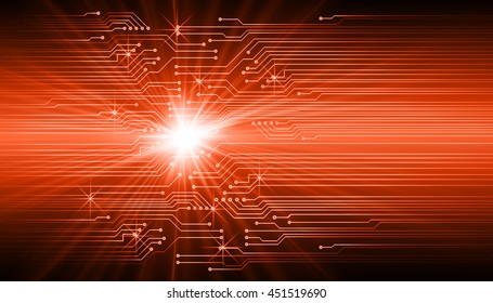 orange Circuit board design background vector, Lighting, beam, stream