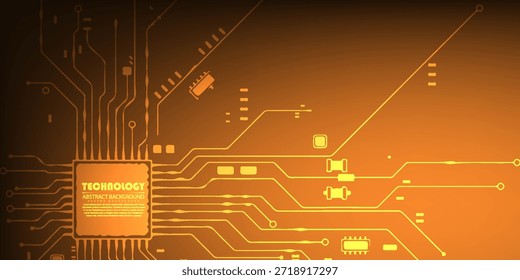 Orange Platine Technologie Hintergrund mit Mikrochips und elektronischen Schaltungen für digitale Hardware-Design-Konzept