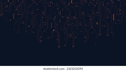 Orange circuit diagram on dark blue background. digital circuit board technology background for internet connectivity concept.