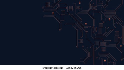 Orange circuit diagram on dark blue background. digital circuit board technology background for internet connectivity concept.	