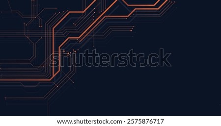 Orange circuit diagram on dark blue background. digital circuit board technology background for internet connectivity concept.	