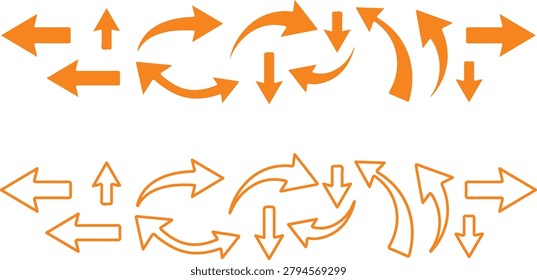 Orange circular flow arrows directional movement pattern