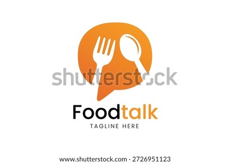 Orange circular icon with negative space fork and spoon Vector logo template