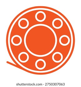 Orange circular icon with white outline and central circle surrounded by smaller circles on white background
