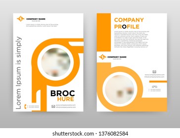 Orange circular round business brochure flyer design. Multipurpose abstract brochure template with cover & back pages. Geometric leaflet vector design. Annual report presentation. Vertical A4 format.