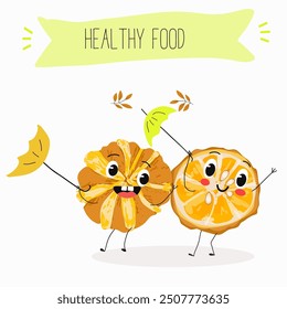 Orange Citrus, aurantium, Corrugato, funny characters fruits. Citrus aurantium Corrugato or bitter orange or bitter mandarin, pomeranian fruit. Hand drawn vector illustration.