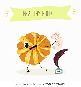 Orange Citrus, aurantium, Corrugato, funny characters fruits. Citrus aurantium Corrugato or bitter orange or bitter mandarin, pomeranian fruit. Hand drawn vector illustration.