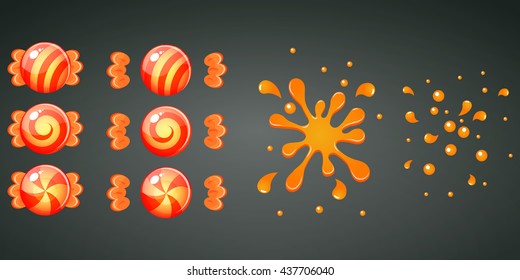 Orange citrus candy with splash animation set