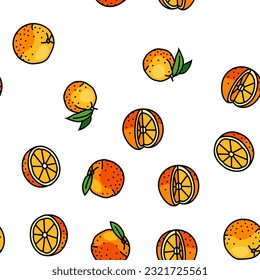 orange citrus fresh slice juice vector seamless pattern thin line illustration