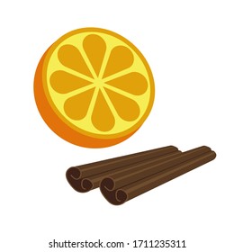 Orange citrus fruit and cinnamon icon bright art vector