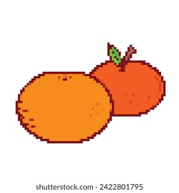 Orange citrus fruit rich of vitamin C. Pixel bit retro game styled vector illustration drawing. Simple flat healthy food cartoon art styled game element drawing.