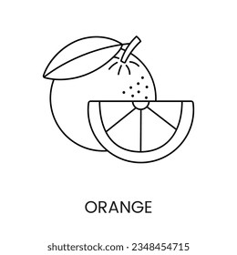 Orangefarbene Zitrusfrüchte, Vektorsymbol für Lebensmittelverpackungen und Allergenwarnungen.