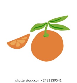 Orange citrus, whole and slice flat vector icon isolated on white, Organic fresh healthy fruit food ingredient, decorative sign for design pattern, healthy green market, European restaurant menu