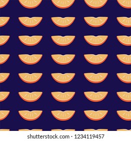Orange citruses seamless pattern on dark blue background. Cartoon vector illustration