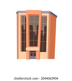 Orange city building. Cartoon fun flat style. Isolated on white background. Supermarket, shop or business center office. Vector