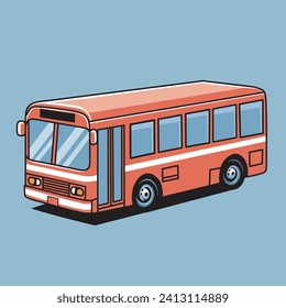 Orange City Bus, blue background, vector illustration in minimalist design