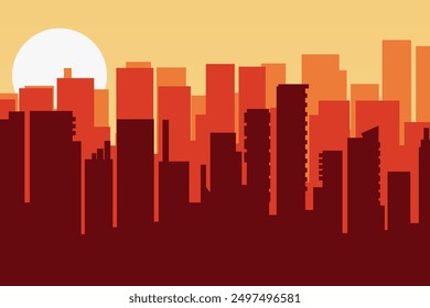 orange city illustration big houses autumn sun