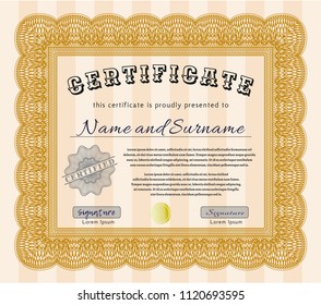 Orange Classic Certificate template. With background. Elegant design. Detailed. 