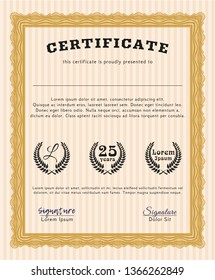 Orange Classic Certificate template. With background. Good design. Detailed. 