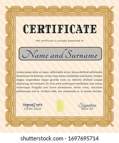 Orange Classic Certificate template. With background. Beauty design. Detailed. 