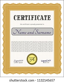 Orange Classic Certificate template. Complex background. Beauty design. Detailed. 