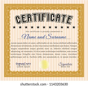 Orange Classic Certificate template. Complex background. Sophisticated design. Detailed. 
