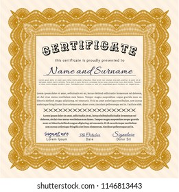 Orange Classic Certificate template. With complex background. Customizable, Easy to edit and change colors. Elegant design. 