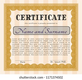 Orange Classic Certificate template. With complex linear background. Customizable, Easy to edit and change colors. Good design. 