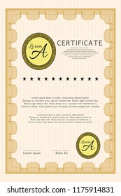 Orange Classic Certificate template. With complex background. Cordial design. Detailed. 
