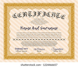 Orange Classic Certificate template. Complex background. Money Pattern. Customizable, Easy to edit and change colors. 